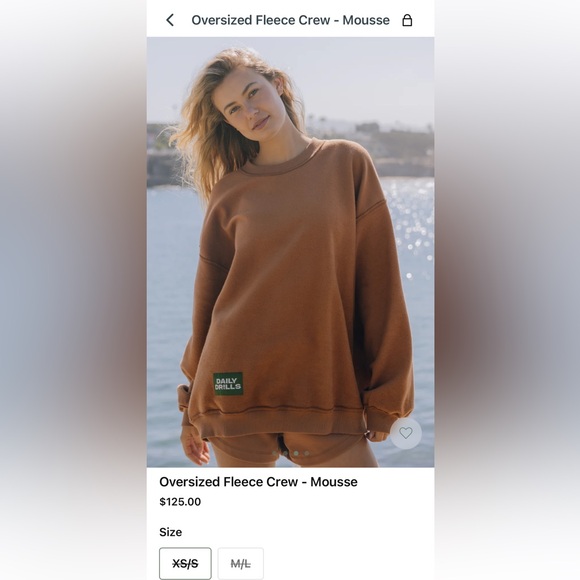 DAILY DRILLS Oversized Fleece Crew sweatshirt in MOUSSE. 🍫 Size M/L. NWT - Picture 1 of 5